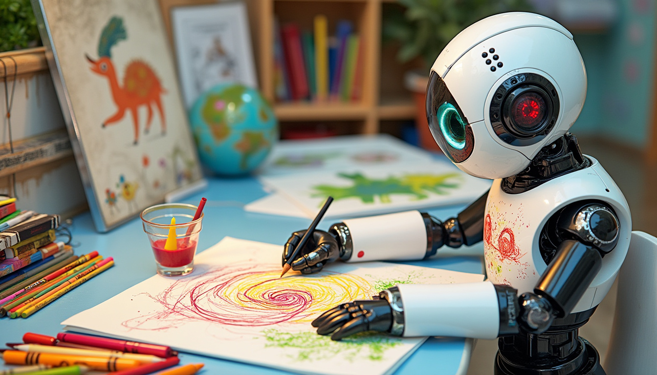 Autistic child interacting with a therapy robot.