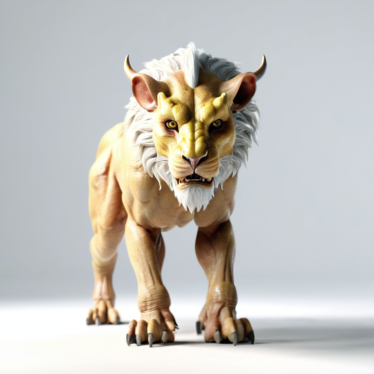 white background, front shot studio 3D render of chimera  looks at viewer, cinematic shot