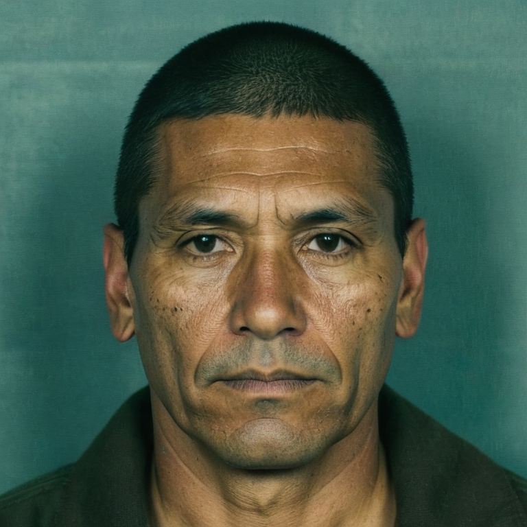 front shot, mugshot photo of a native american, short hair 40, man  looks at viewer, cinematic shot