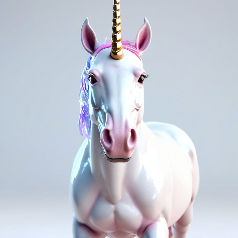 white background, front shot studio 3D render of computer vision unicorn, cinematic shot