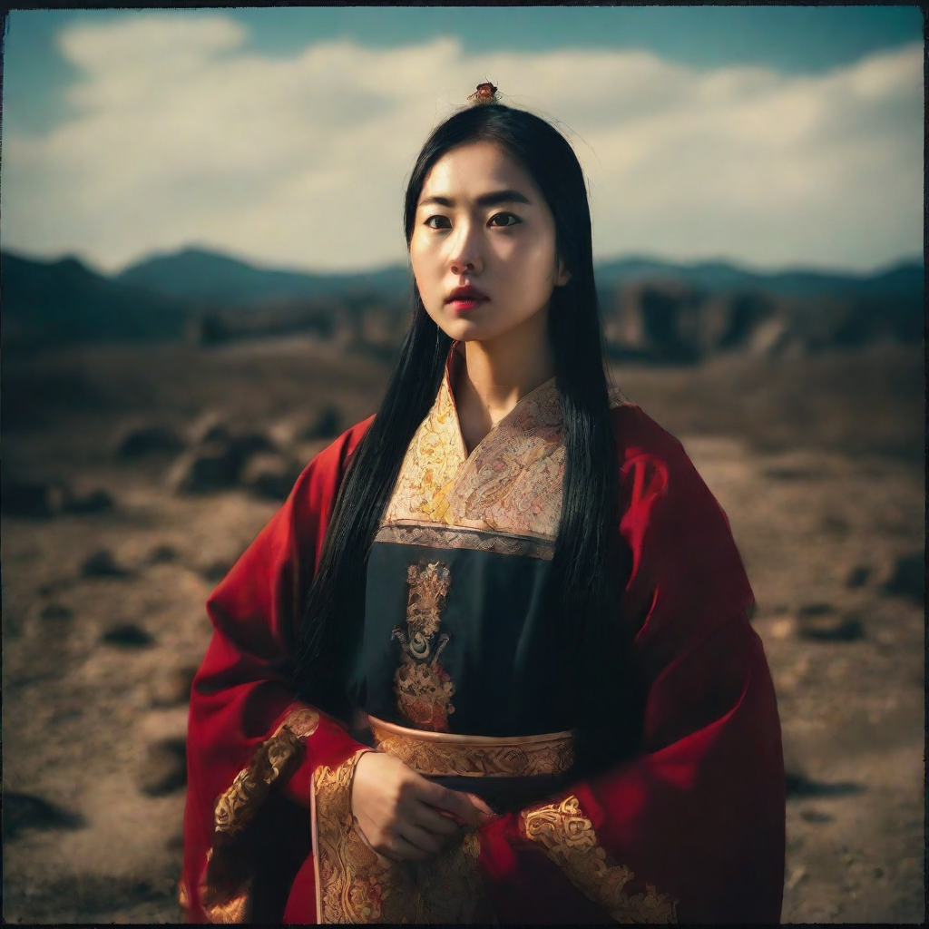 front shot, photo of Thin face Asian slanted eyes  looks at viewer, cinematic shot