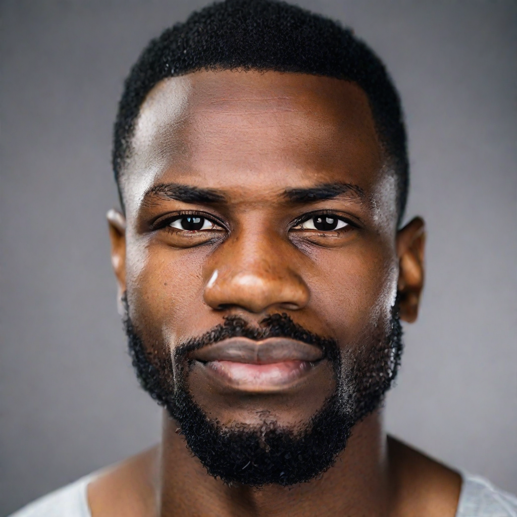 front shot, photo of Black man approx 27 years old, strong jaw line, thin nose  looks at viewer, cinematic shot