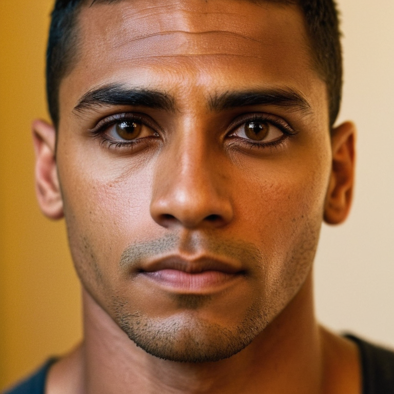 front shot, actor photo of a Brown skin pronounced jaw hazel eyes big eyes handsome masculine Latino  looks at viewer, c