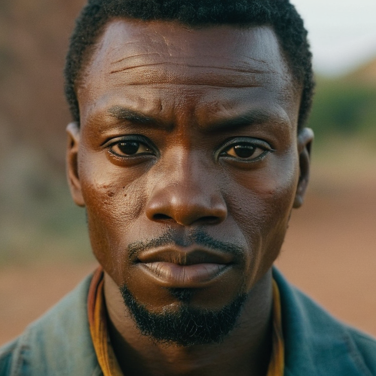 front shot, actor photo of a African  looks at viewer, cinematic shot
