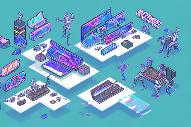 two teams of gamers competing in an esports tournament, hand-drawn abstract illustration for a company blog, in style of corporate memphis, faded colors, white background, professional, minimalist, clean lines