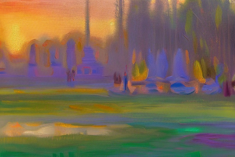 AI generated art representing "At golden hour, the 7 Wonders of the World are illuminated in a crisp, stunning light. Harmonious brushwork, warm tones, blurred edges, and an ethereal atmosphere lend an air of mystery to the piece."