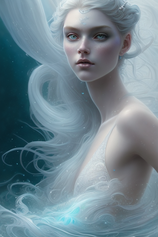 Openjourney prompt: female siren, white wavy hair, - PromptHero