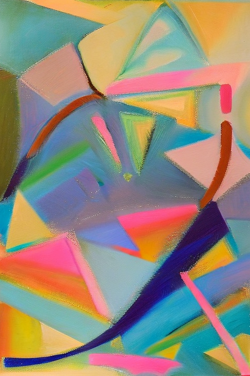AI generated art representing "A landscape of abstract shapes with a mix of vibrant and muted colors, all in balance with each other. The form of the shapes is ever-changing, conveying a sense of fluidity and movement, while also expressing strong emotions. The composition is illuminated by a bright, white light, and the atmosphere is calming and peaceful."