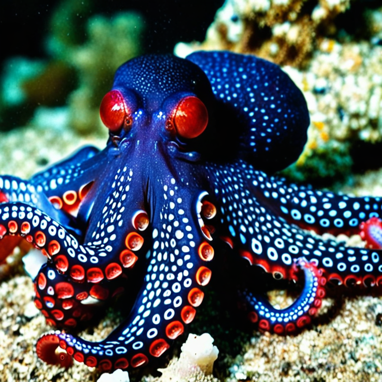front shot,  photo of a all red octopus  looks at viewer, cinematic shot
