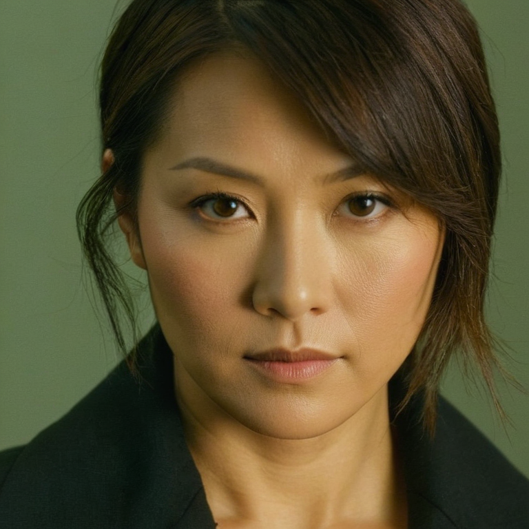 front shot, actor photo of a Lora Croft Asian  looks at viewer, cinematic shot