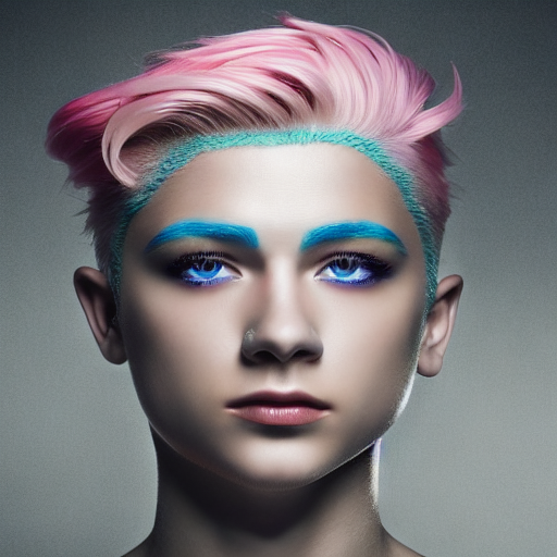 a man with blonde hair and blue eyes and pink lips , photograph