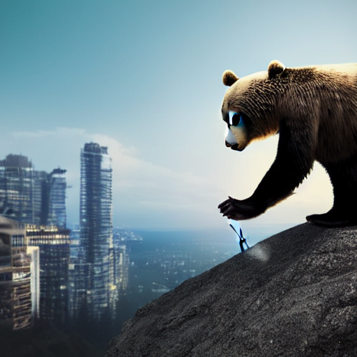 Long bearded Canadian is hunting a radioactive bear, top of a skyscraper