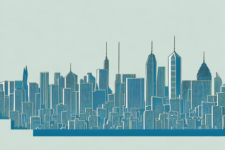 a city skyline with a large METRO sign in the foreground, hand-drawn abstract illustration for a company blog, in style of corporate memphis, faded colors, white background, professional, minimalist, clean lines