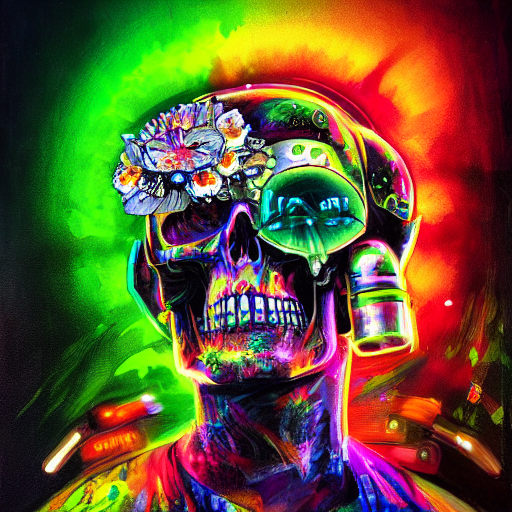Stable Diffusion prompt: Cyberpunk skull,oil painting by - PromptHero