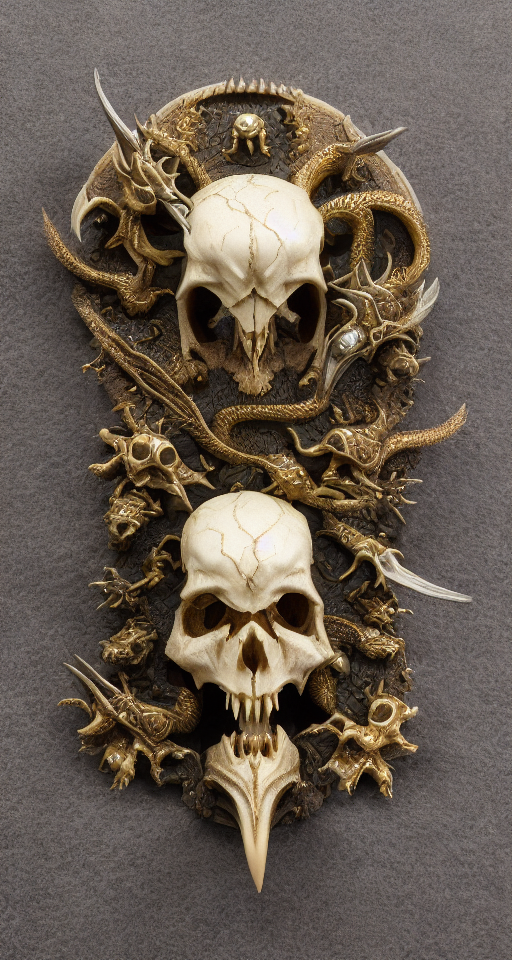 Model of dragon skull with orb on top