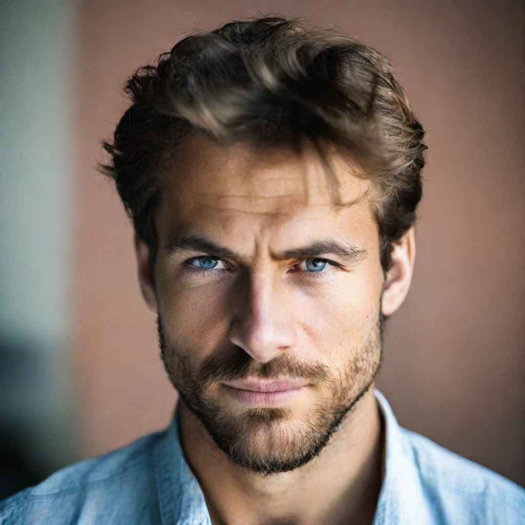 front shot, photo of caucasian  looks at viewer, cinematic shot