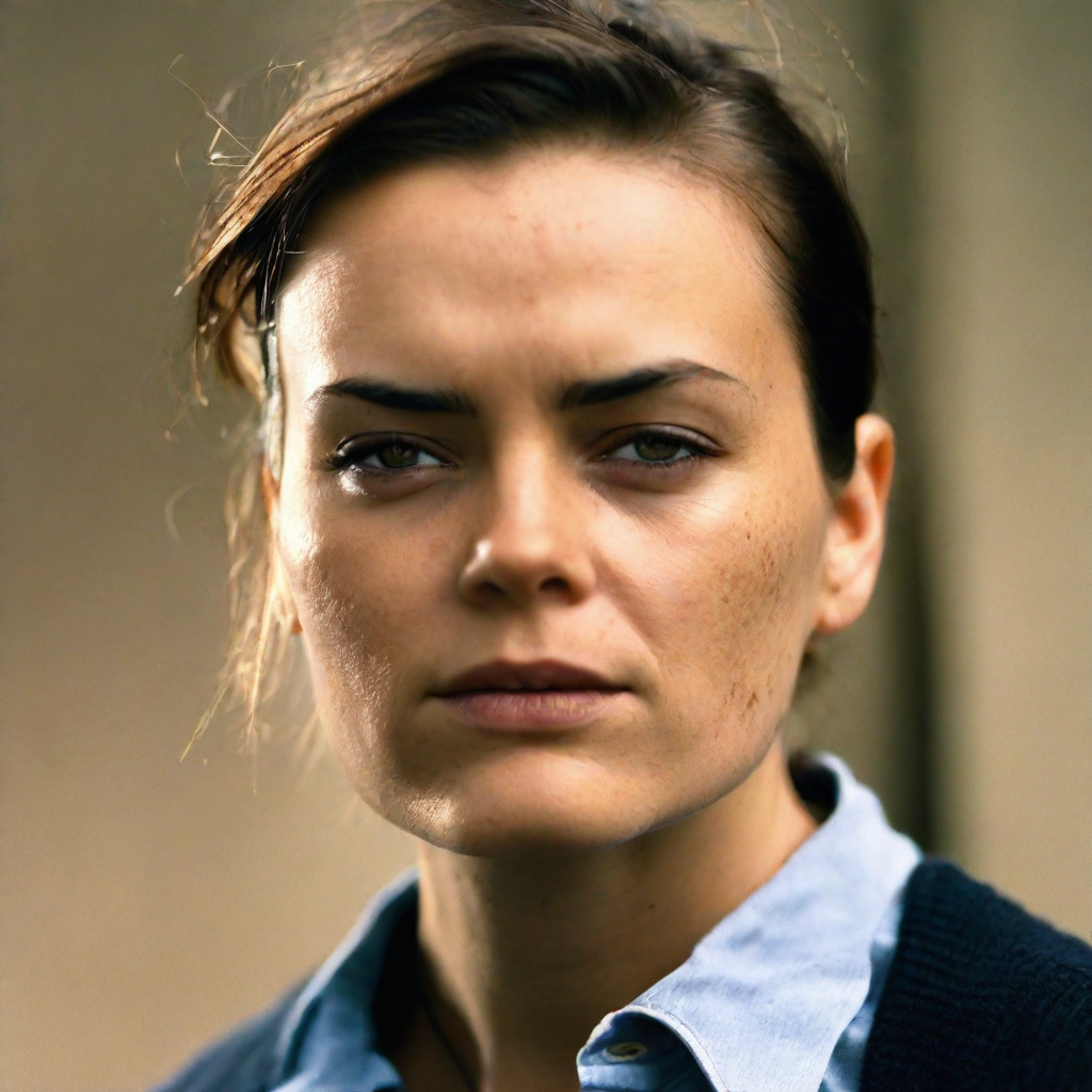 front shot, photo of a woman looks at viewer, cinematic shot, realistic, HD color photograph