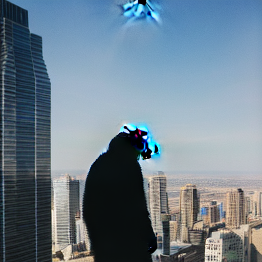 Long bearded Canadian hunting radioactive bear, top of a skyscraper