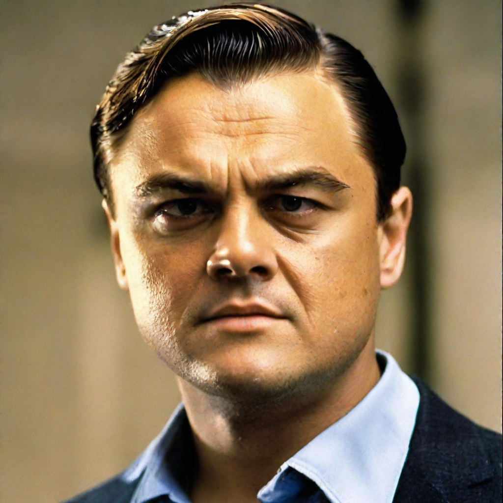 front shot, photo of leo di caprio looks at viewer, cinematic shot, realistic, HD color photograph