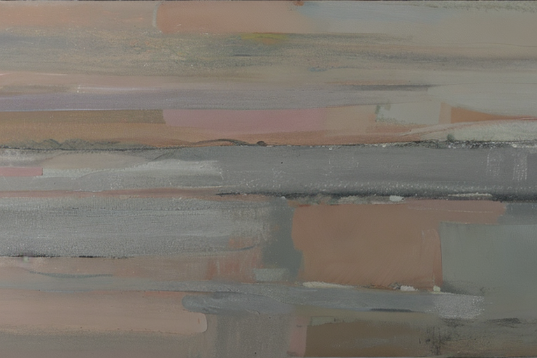 AI generated art representing "Create a large horizontal abstract painting using blush pink and neutral tones. The composition should be calming and serene, making it ideal for decorating a space focused on relaxation and restoration."