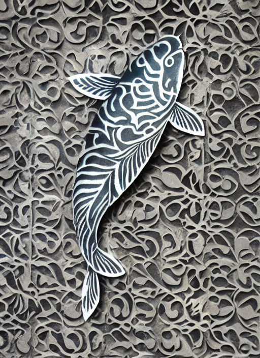 Stencil concrete with a Koi pattern 
 In the style of Novy