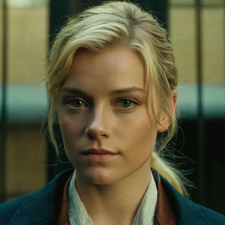 front shot, actor photo of a Blonde  looks at viewer, cinematic shot