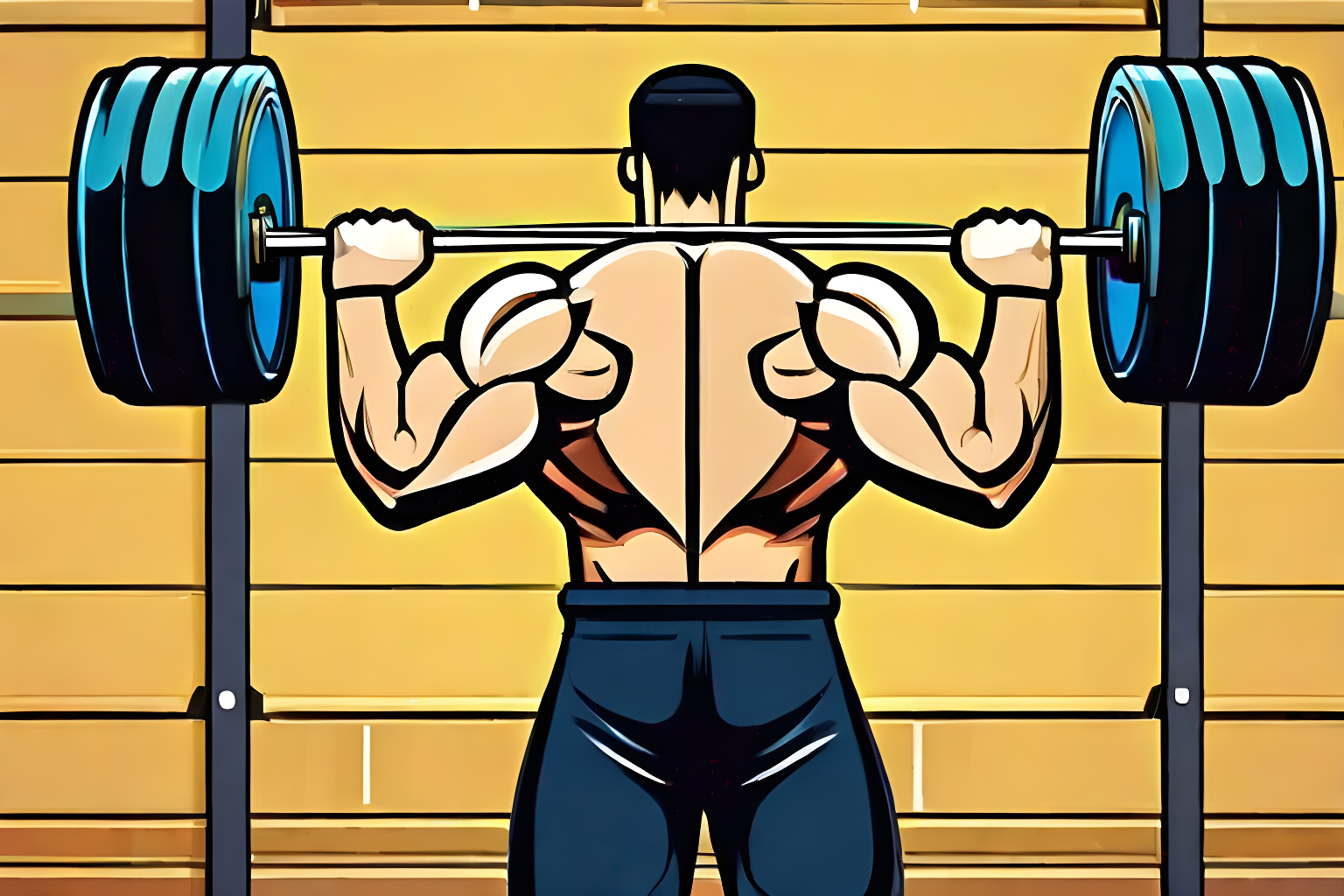 A muscular man hitting the weights, anime style