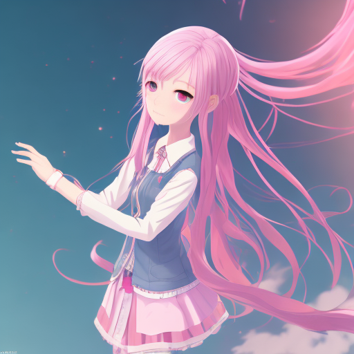 Openjourney prompt: 2D anime visual key of girl with pink - PromptHero