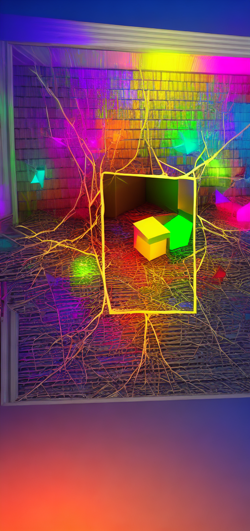 Colorful cube in corner with a lot of keys at night on a tree, photorealistic, 4k, cinematic, octane render, unreal engi