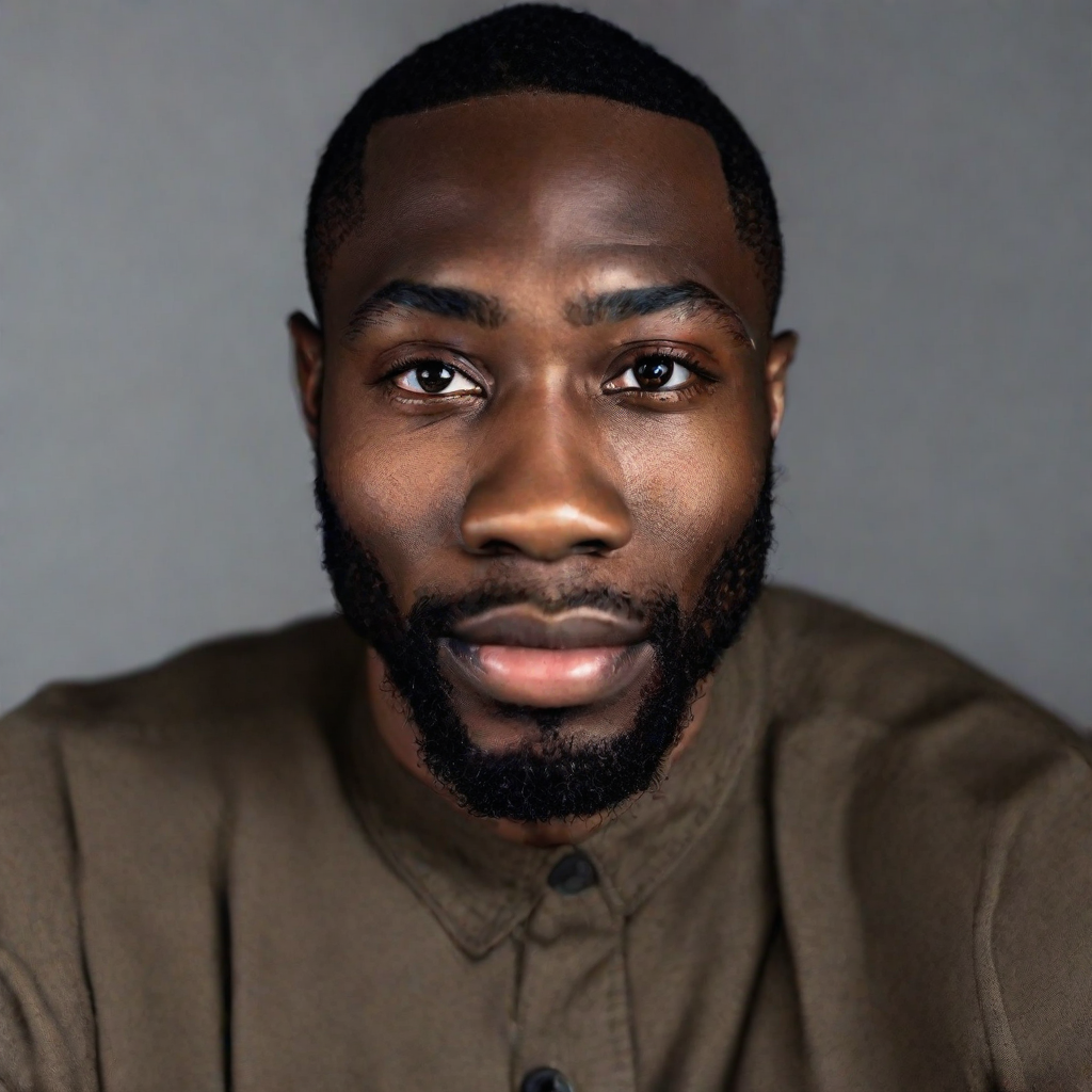 front shot, photo of Black man 5,8” 24 yo, strong jawline  looks at viewer, cinematic shot