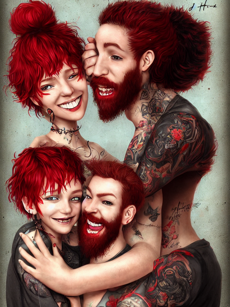 Stable Diffusion prompt: Two people hugging | Red haired - PromptHero