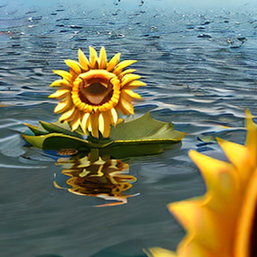 AI generated art representing "A Sunflower floating in the ocean"
