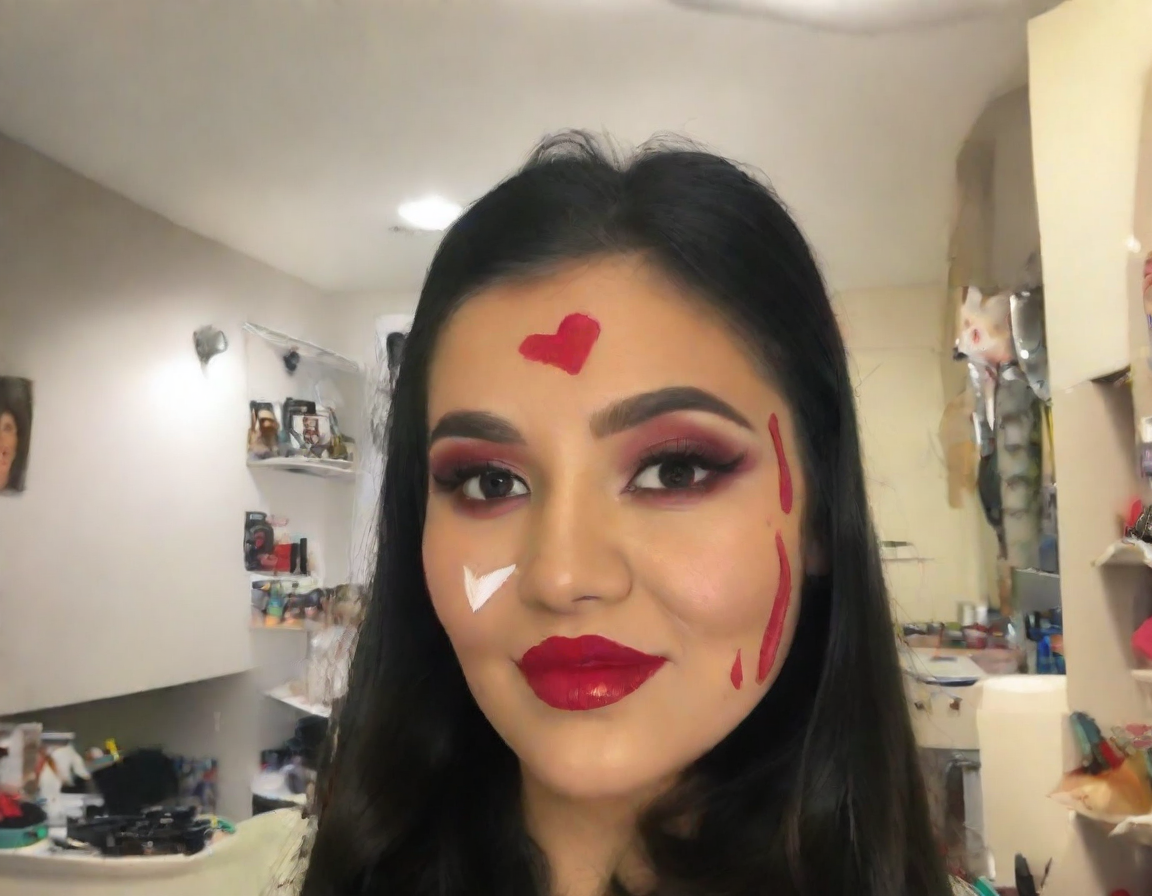 front shot, photo of red lipstick, face painting