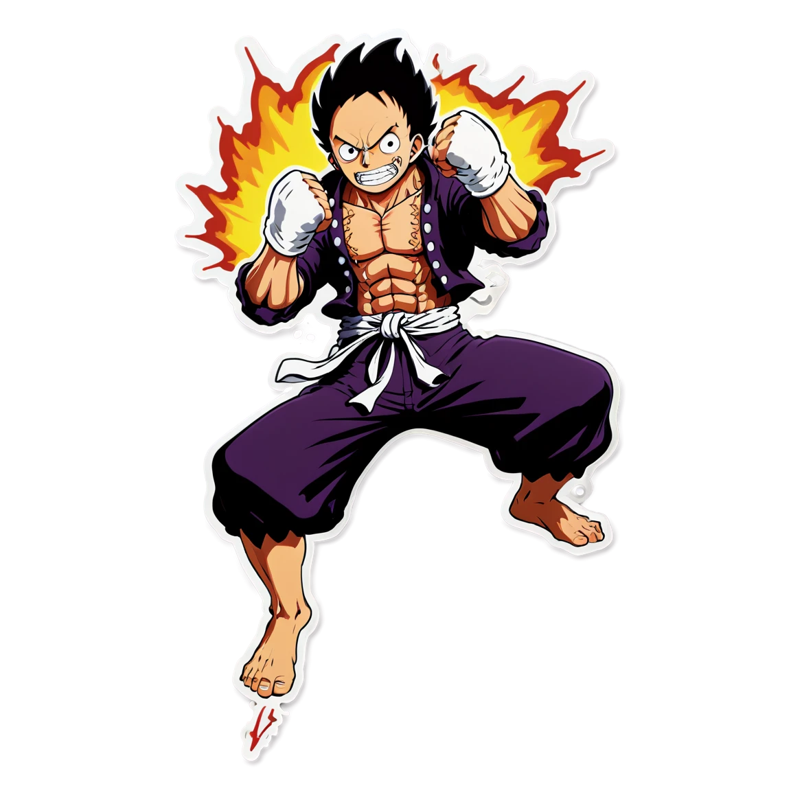 in a battle pose one-piece stickers