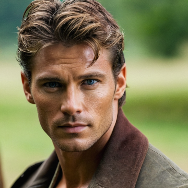 front shot, actor photo of a The most beautiful man in the world  looks at viewer, cinematic shot