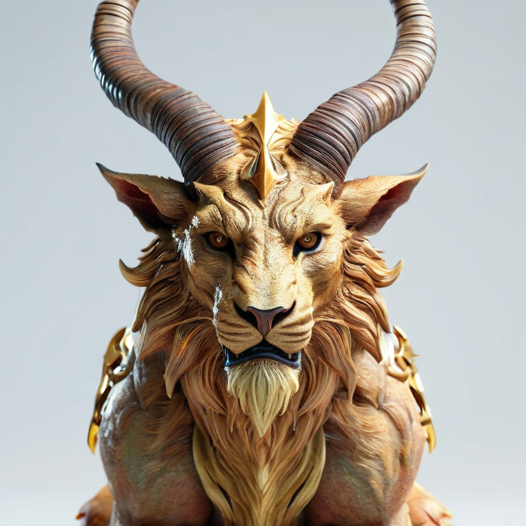 white background, front shot studio 3D render of manticor, cinematic shot