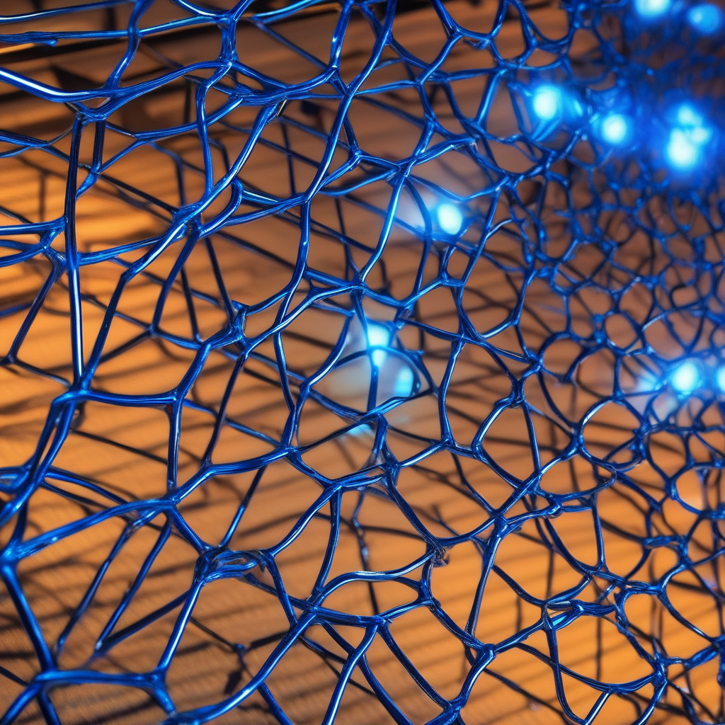 glowing blue metal grid, realistic, HD color photograph