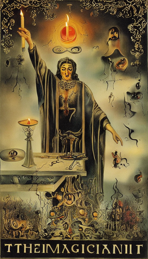 Tarot The Magician holding candle by Salvador Dali