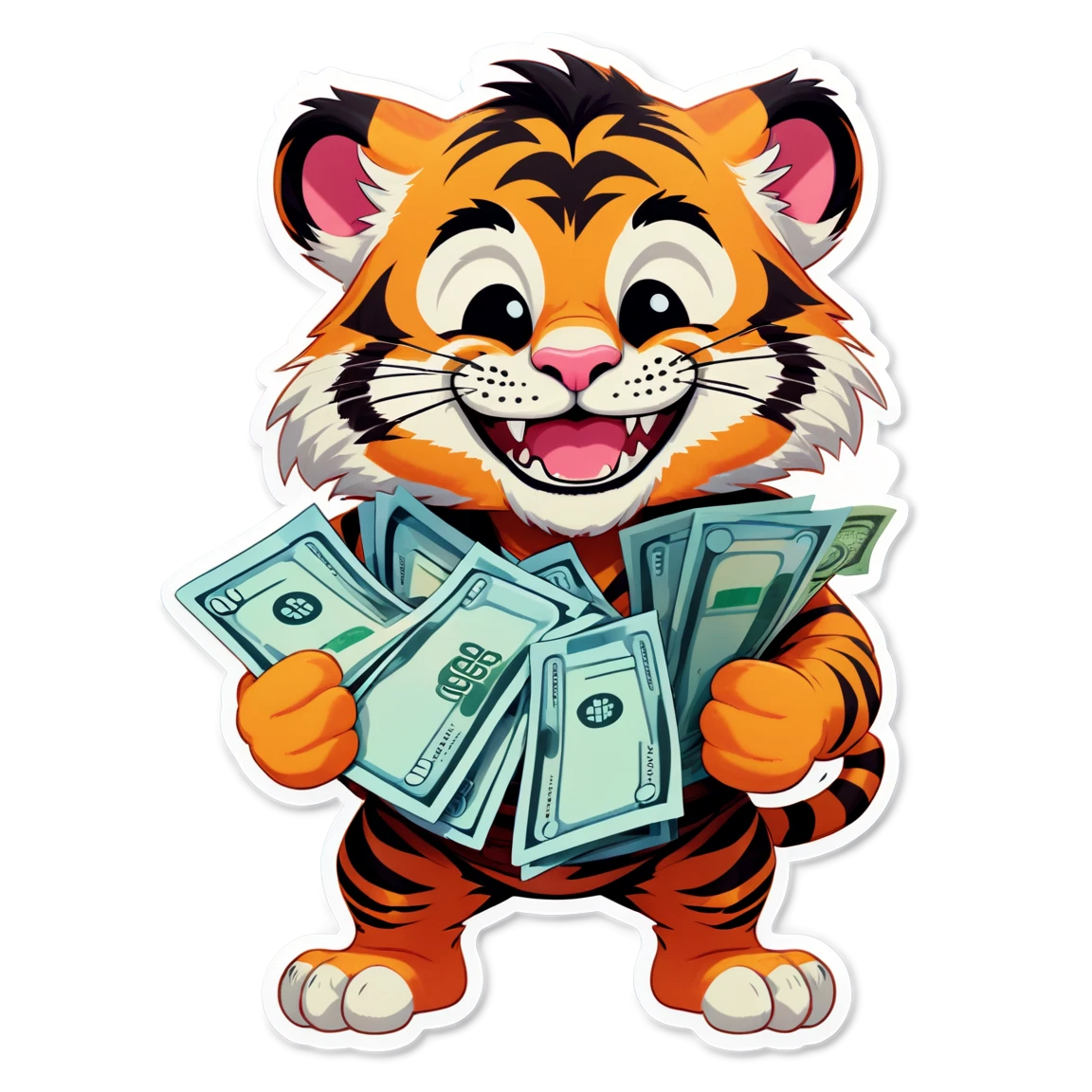 little tiger, with money in your paws, with a troll face meme stickers