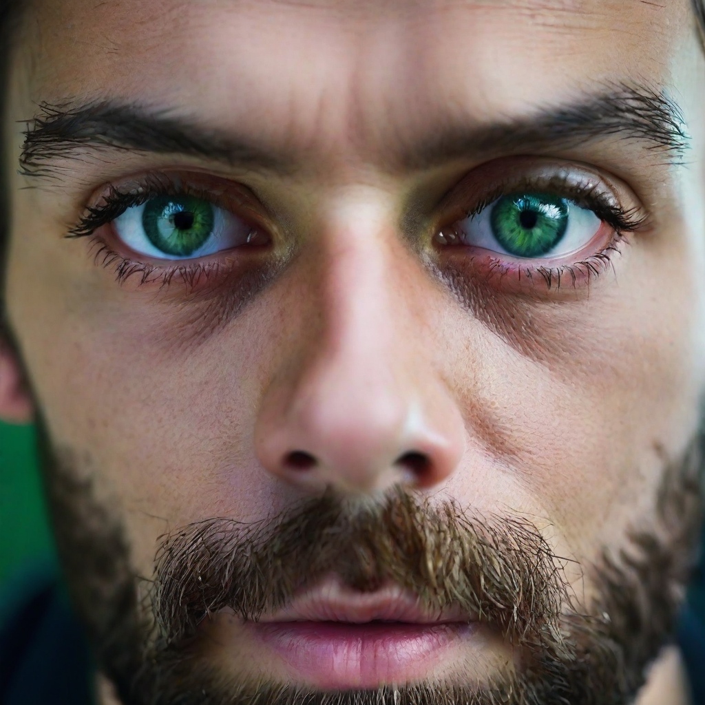 front shot, photo of a man with green eyes looks at viewer, cinematic shot