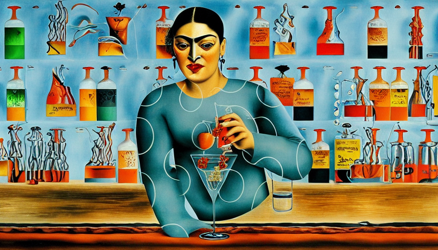 A woman mixing a drink by Salvador Dali by Frida Kahlo