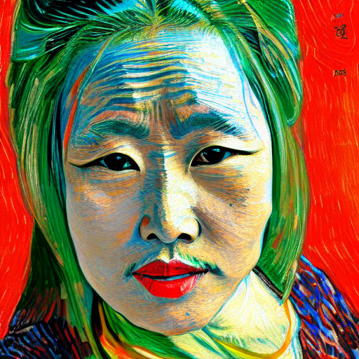 Asian woman, by Van Gogh, realistic, HD color photograph