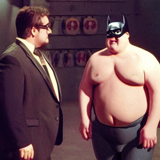 skinny robin with glasses talks to fat batman prompts - PromptHero