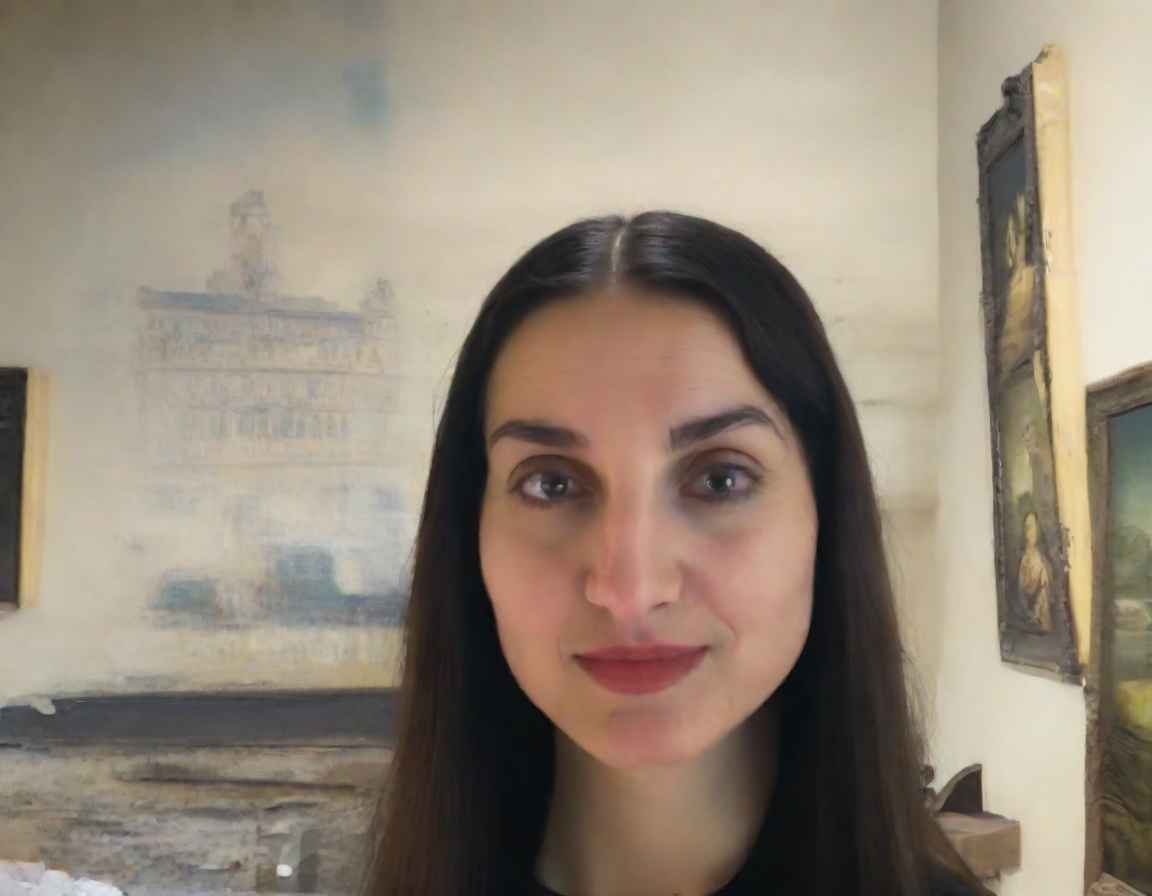 front shot, photo of mona lisa looks at viewer, cinematic shot