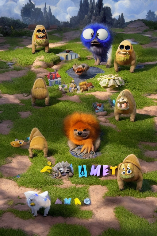 Furry monsters, Pixar 3D render by Vincent van Gogh by da Vinci