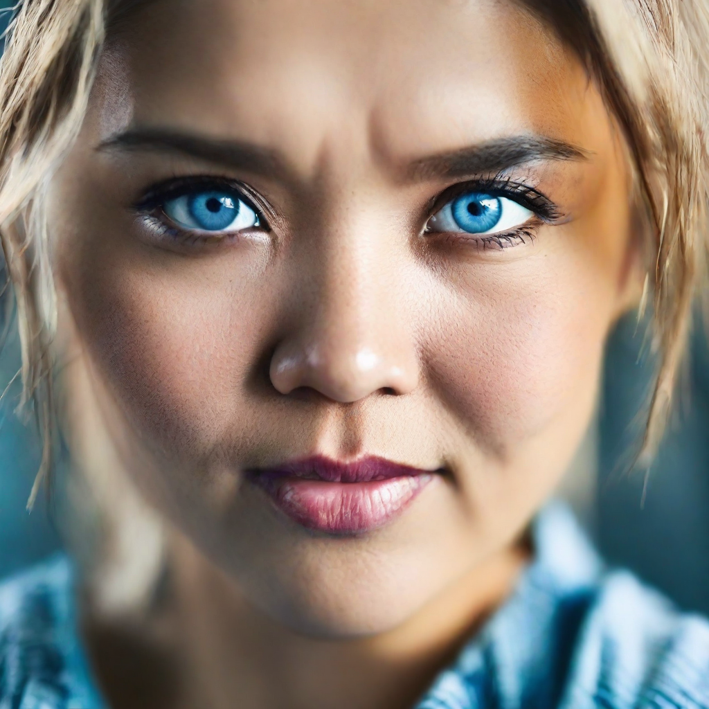 front shot, photo of an asian woman with blue eyes looks at viewer, cinematic shot, realistic, HD color photograph