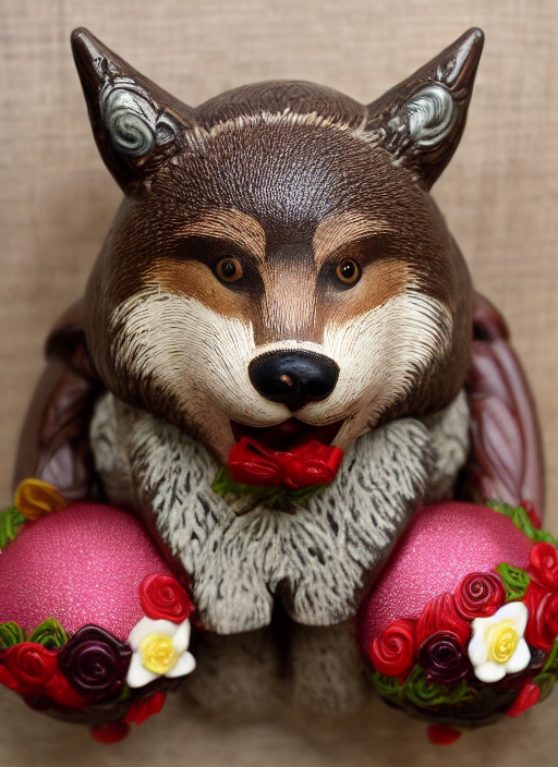 Brown ware wolf with flower ballon