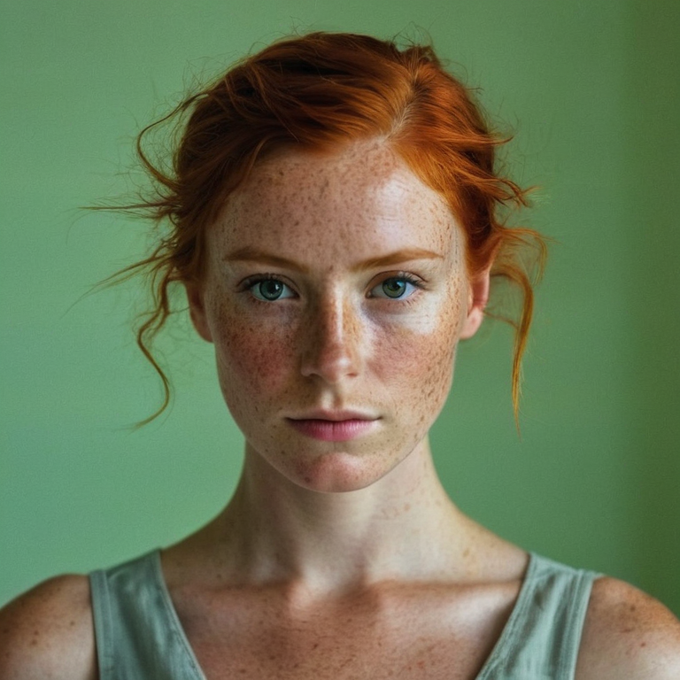 front shot, actor photo of a Red hair freckles woman  looks at viewer, cinematic shot