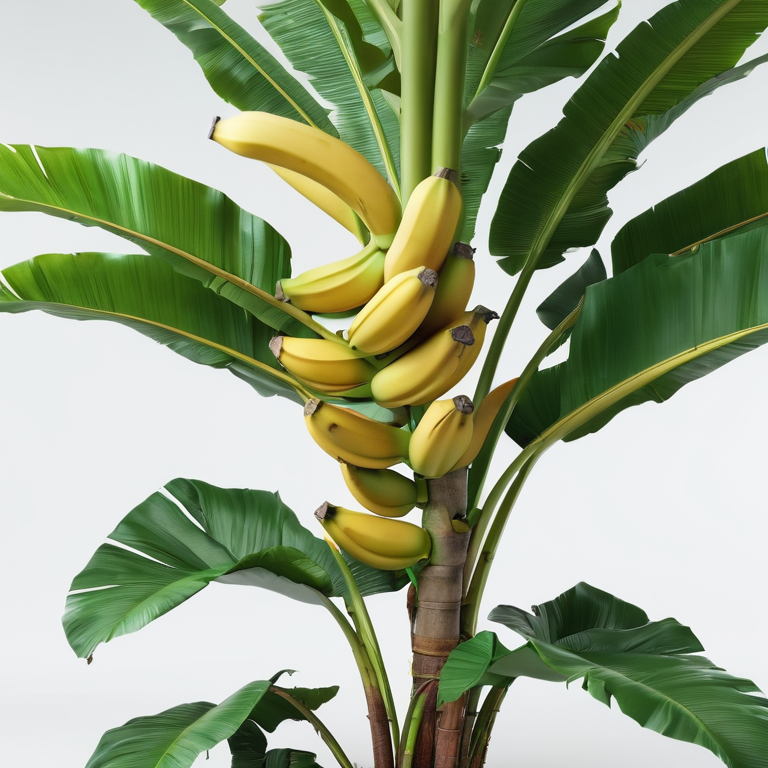 white background, front shot studio 3D render of banana tree, cinematic shot