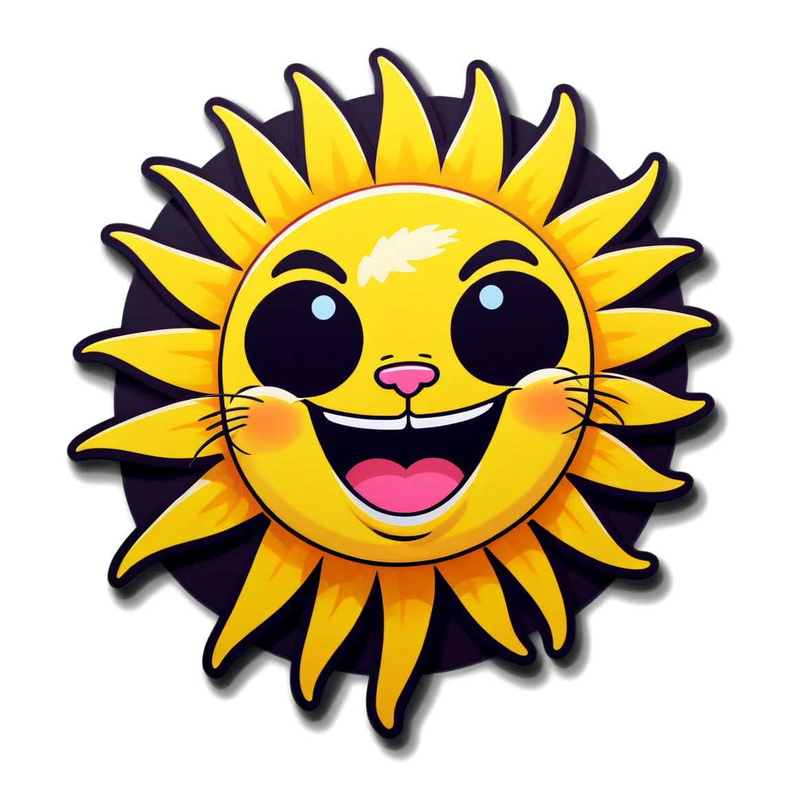 A cheerful sun with sunglasses and a wide grin, radiating bright yellow rays. cat stickers